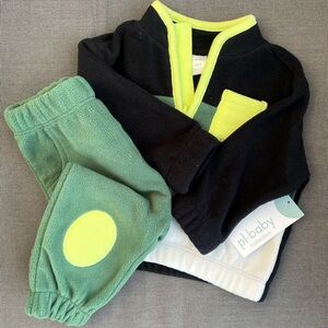Petit Lem Black and Green Neon Kids Matching Set Fleece Half Zip & Joggers